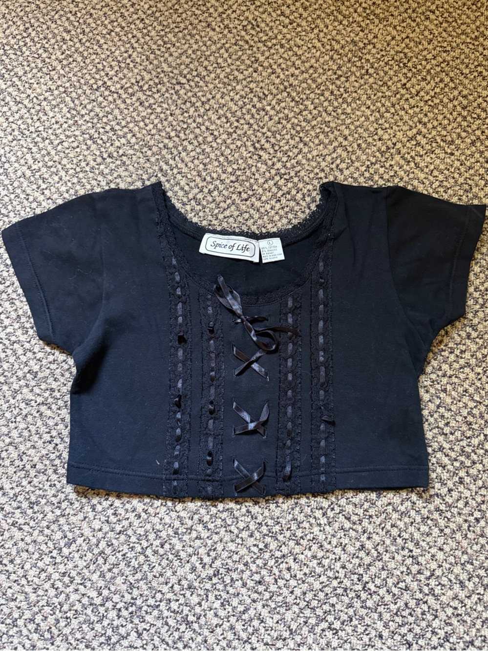 Vintage- Spice of Life Black Lace-Up Cropped Tee